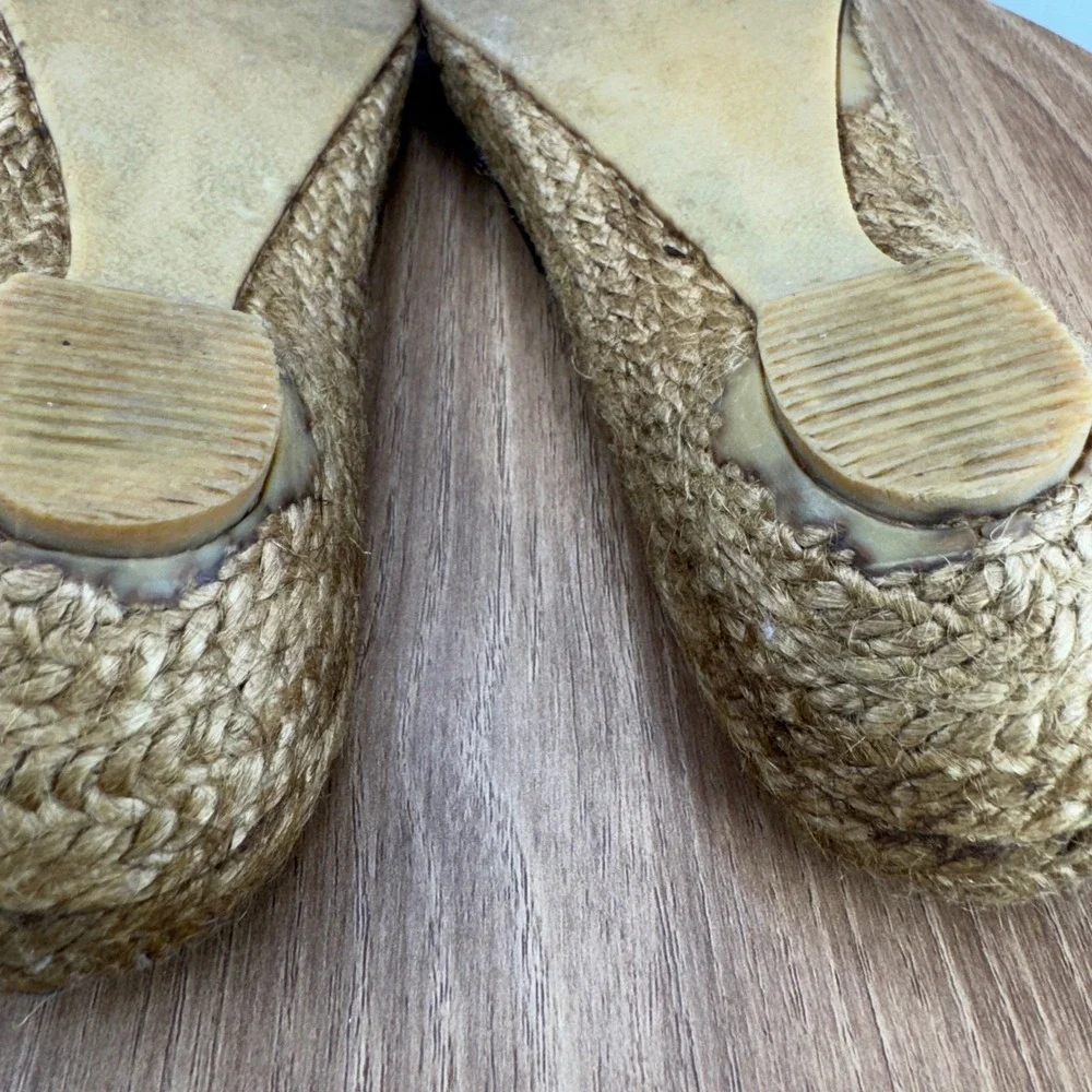 Eric‎ Michael Black Espadrille Wedge Sandals 39 8.5 Slingback Bow Made in Spain